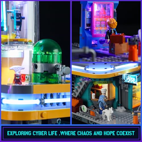 Image of FUNWHOLE Cyberpunk Mansion Lighting Building-Bricks Set - 2524 Pcs Future City Modular Buildings Set Display Idea for Adults and Sci-fi Lovers
