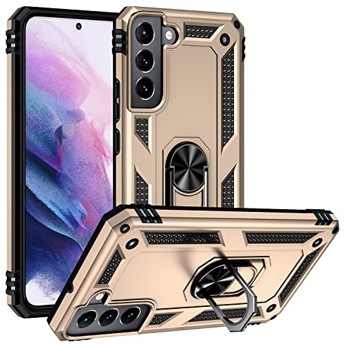 SORAKA Case for Samsung Galaxy S22 Plus 5G with Ring Holder Armor Case Samsung Galaxy S22 Plus 5G Case Soft TPU Bumper Hard PC Back Cover with Metal Plate for Magnetic Phone Car Mount Gold