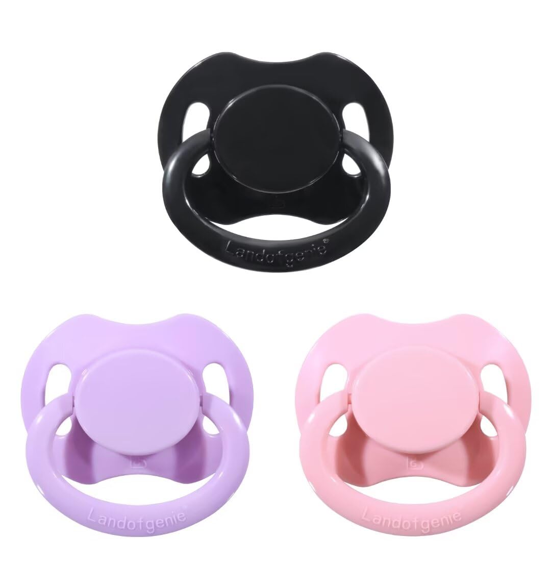 Landofgenie Large Shield Adult Size Pacifiers Set Bone Shaped Cutie Pacifier 3 Pack - Black+Pink+Purple - 2-Black+Pink+Purple