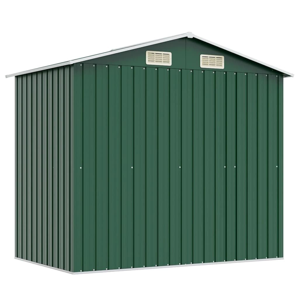 Aufbewahrungsschuppen aus Metall, 204 x 132 x 186 cm, für Garten, Aufbewahrungsschuppen mit 4 Belüftungsöffnungen, Doppelschiebetüren, Konstruktion aus verzinktem Stahl, robust