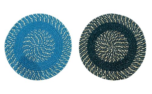 Image of Cotton Round Doormat for Entrance|Handmade Cotton Doormat | Quick Dry, Washable Door Mat for Home, Bathroom & Bedroom - 16 Inch Small (Sky-Green-2)
