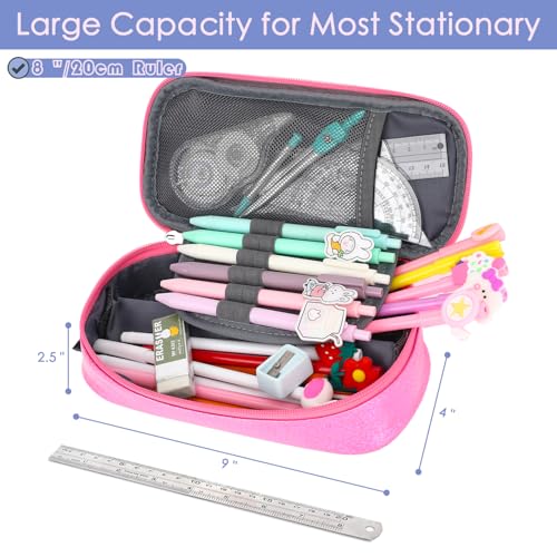 Image of FlowFly Large Capacity Pencil Case for Kids, Boys & Girls - Zippered Multi-Functional Pen Pouch, Soft & Portable Pencil Bag for School, Teens, Students, PU#Pink