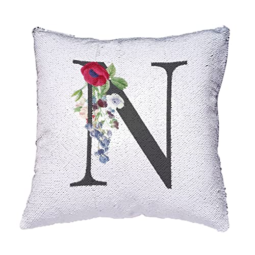 Coussin avec housse sequin paillettes doré alphabet fleurs - 4