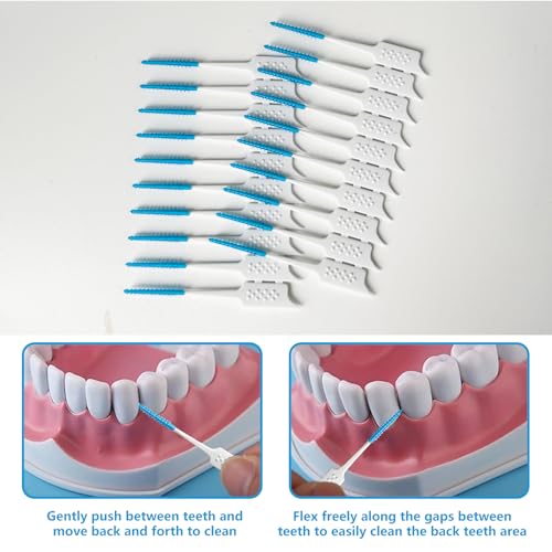 Image of Dental Floss Picks Soft Silicone interdental Brush, Braces Brush, Floss Picks for Teeth, Disposable interdental Brush, Suitable for Cleaning Teeth Health (Blue, 160pcs)