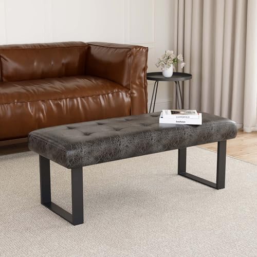 Image of JIEXI 45.3 inch Button Tufted PU Leather Bench Footstool with Metal Legs