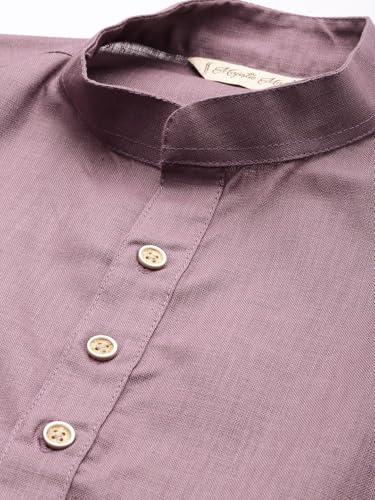 Image of Majestic Man Men's Cotton Regular Fit Casual Mandarin Collar Ethnic Motifs Solid Long Kurta