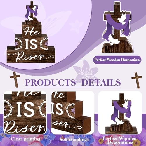 4-Pcs-Easter-Table-Decorations-He-Is-Risen-Wooden-Table-Sign-Religious-Wood-Table-Centerpiece-Easter-Cross-Blocks-Farmhouse-Tiered-Tray-Decor-for-Home-Kitchen-Table-Shelf-Decor-Religious 4 Pcs Easter Table Decorations He Is Risen Wooden Table Sign Religious Wood Table Centerpiece Easter Cross Blocks Farmhouse Tiered Tray Decor for Home Kitchen Table Shelf Decor Religious