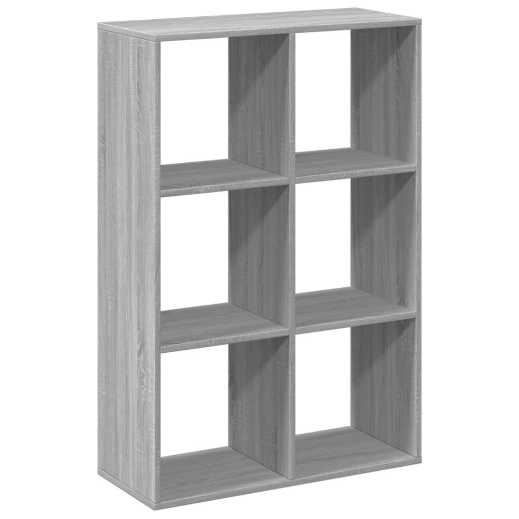 Scaffale divisorio per libri, scaffale modulare a 6 scomparti, scaffale a cubo per soggiorno e ufficio, in legno, grigio sonoma, 69,5 x 29 x 103,5 cm