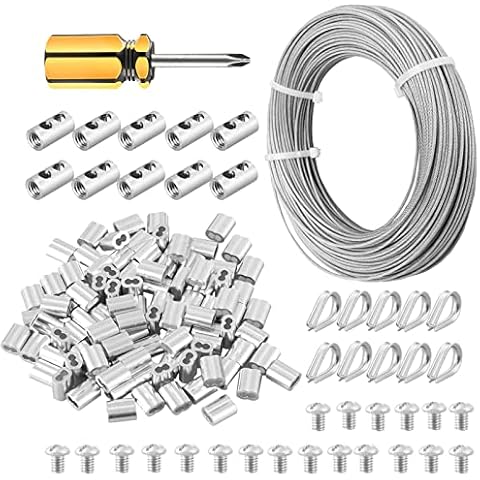 Abimars Wire Rope 2mm, 100m Stainless Steel Wire Rope Cable Aircraft Cable with Aluminum Crimping Loop,304 Vinyl Coated Hanging Wire,7x7 Strand Core for Picture Hanging,Clothes Line, Fishing Cover