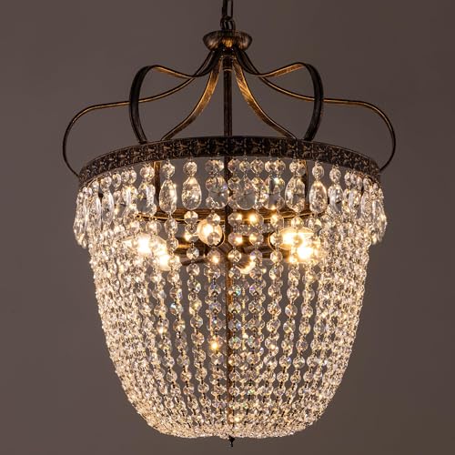 Tochic Farmhouse Chandelier Lighting,Crystal Chandeliers For Bedrooms,Antique Bronze Modern Chandelier For Dining Room,Hanging Ceiling Pendant Light Fixture For Entryway,Kitchen,Locker,Nursery cover