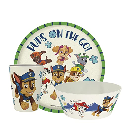 Image of Zak Designs PAW Patrol Kids Dinnerware Set 3 Pieces, Durable and Sustainable Melamine Bamboo Plate, Bowl, and Tumbler are Perfect For Dinner Time With Family (Chase, Marshall, Skye & Friends)