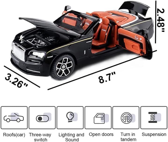 Image of Play Boy 1:24 Rolls-Royce Dawn Model Diecast Metal Alloy Pullback Toy Vehicle with Openable Doors Light and Music Car for Kids (Multicolor)