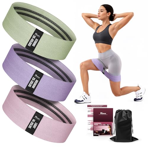 Image of Fabric Resistance Band Set with Exercise Guide, 3 Levels for Hip and Glute | For women and men; 3 resistance levels with an exercise guide for legs, squats, yoga, fitness, and physical therapy