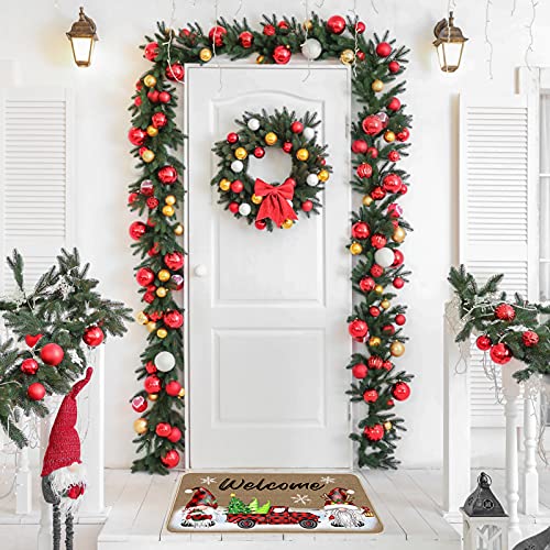 Image of TREWAVE Christmas Decorative Doormat Xmas Welcome Gnome Tomte Car Truck Mat Non Slip Door Mat Outdoor Indoor Entrance Floor Rug, 29 x 17 Inch