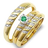 Handarbeit in 10 K Gelbgold DazzlingRock Collection 10 K Gelb Gold Rund Weiß Diamant & Smaragd Herren & Damen Diamant Ring Trio Set