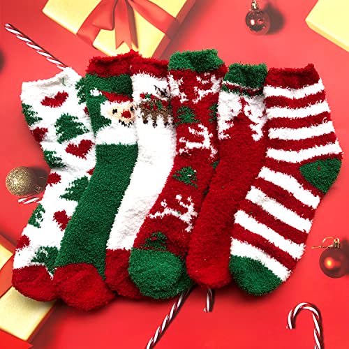 6 Pairs Fuzzy Christmas Socks,Athletic Indoor Sock,Winter Warm Cozy Fluffy Cartoon Monster Socks for Girls Christmas Gifts,Adult,Women,Home Sleeping2