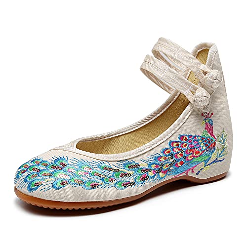 Womens Chinese Traditional Embroidery Flats Cheongsam Walking Mary Jane Shoes Handmade Flower Embroidered Shoes