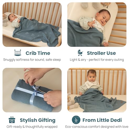 Image of Soft Knit Baby Blanket, 30x40 in, Smoke Blue | Oeko-Tex Certified, Breathable, Swaddle & Receiving Blanket for Newborns, Machine Washable