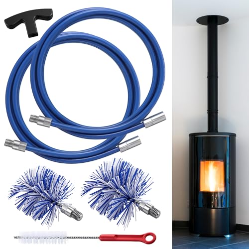 Dreyoo Pellet Stove Cleaning Brush Kit, 20 FT Flexible Steel Rod with 3' & 4' Brush Head, T Handle, Multi Purpose Flue Detail Cleaner, Nylon Stove Flue Pipe Kit for Pellet Furnace Exhaust Pipes