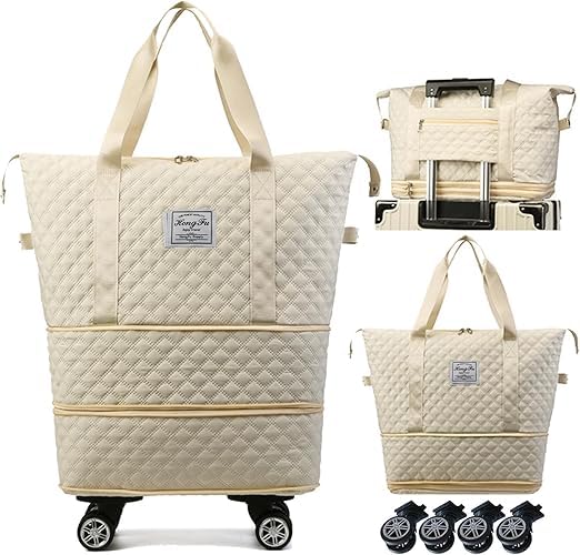 Duffel Trolley Bags for Travel,Luggage Bags for Travel,Rolling Duffle Bag with Wheels,Travel Bags for Luggage Trolley,Expandable Foldable Duffle Bag with Wheels. (White)-image-18