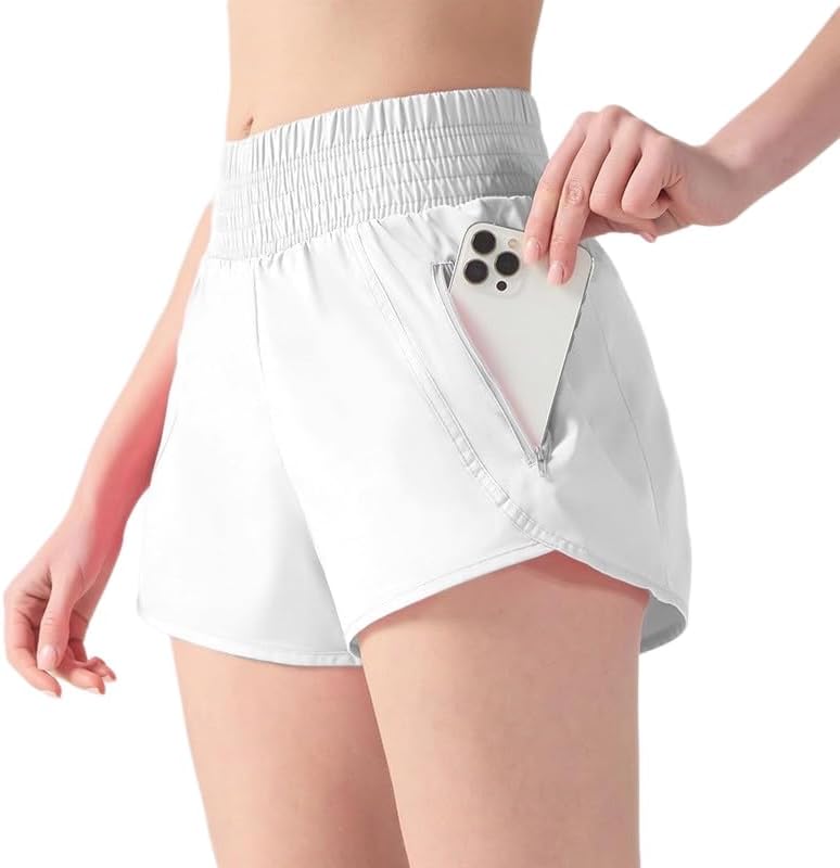 Women's High Waisted Running Shorts with Zipper Pocket, Double Layer Workout Gym Athletic Shorts for Women