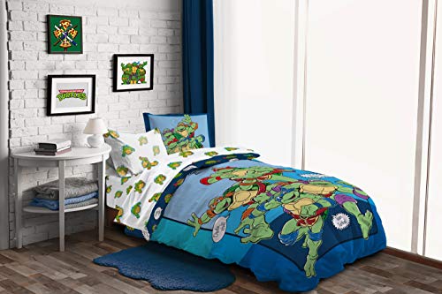 Image of Jay Franco Nickelodeon Teenage Mutant Ninja Turtles Ready to Roll 5 Piece Twin Bed Set - Includes Reversible Comforter & Sheet Set Bedding - Super Soft Fade Resistant Microfiber