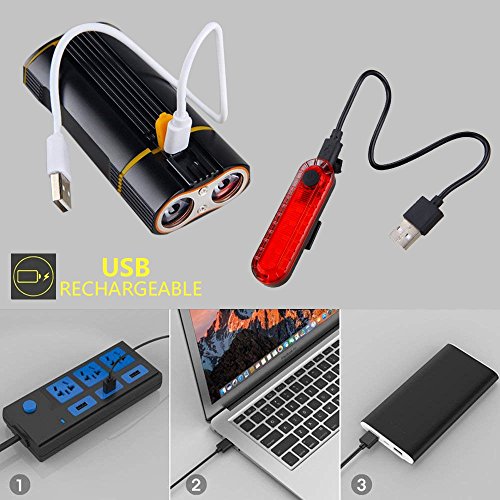 Best Mountain Bike Lights for Night Riding,1000 Lumens Bike Headlight 2 LED【Upgrade Mount】,USB Rechargeable Bicycle Headlight & Rear Light Set for Road Commuting,Front & Back Bike Light Flashing Light