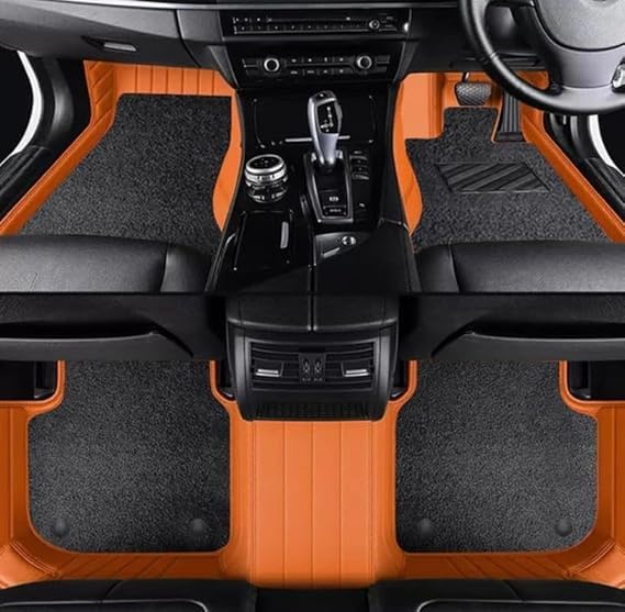 Image of 10D Car Foot Mat for Mercedes Benz eqs450 | Tan | Premium Luxury Leather | Double Layered | Waterproof | Washable | Custom Fit |Antislip | Detachable Grass | Car Floor Mat