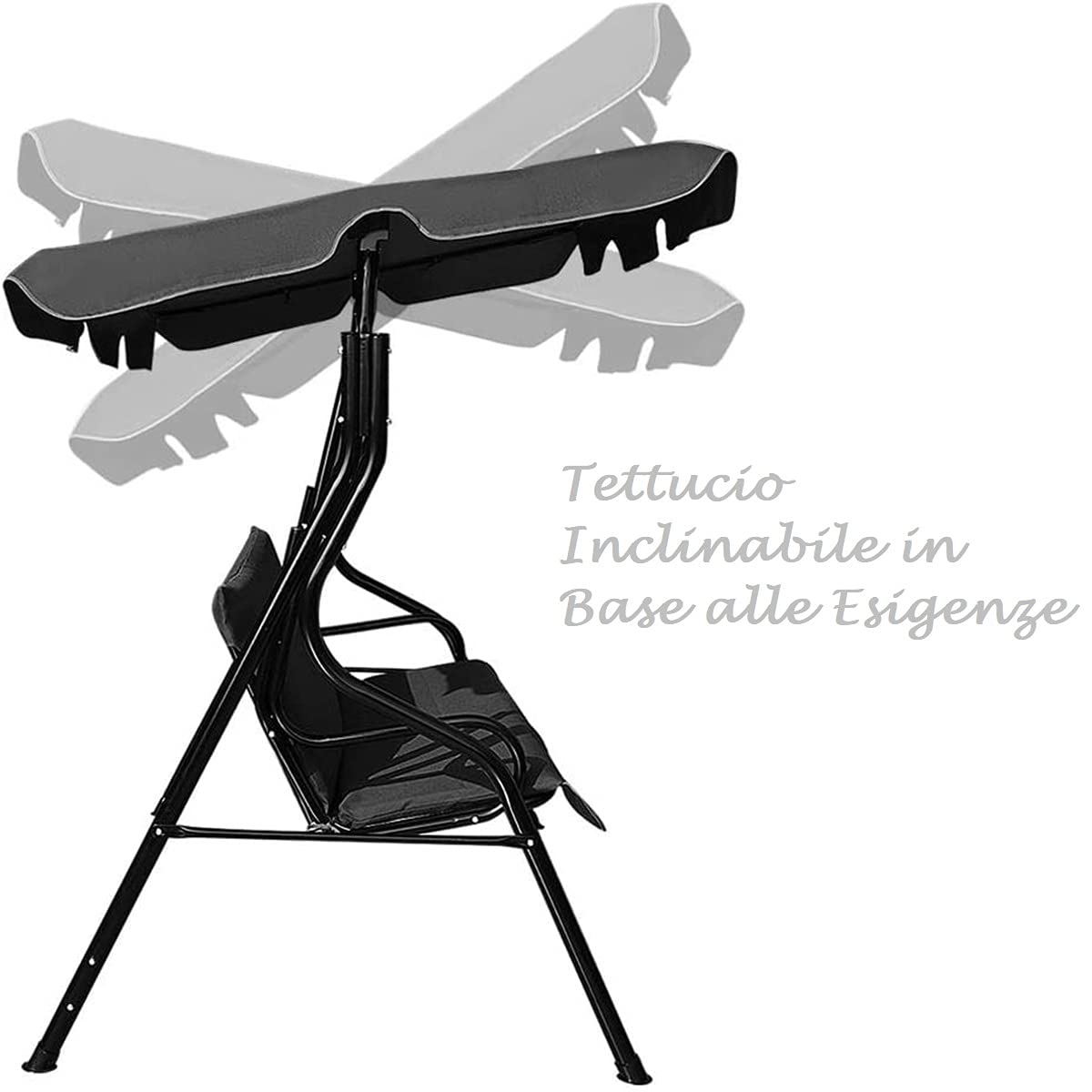 GYMAX Dondolo a 3 Posti in Acciaio, Dondolo da Esterno con Tettuccio Inclinabile e Resistente al Sole, Ideale per Giardino, Cortile e Terrazzo, 172 x 110 x 154 cm, con Portata di 240 kg (nero)