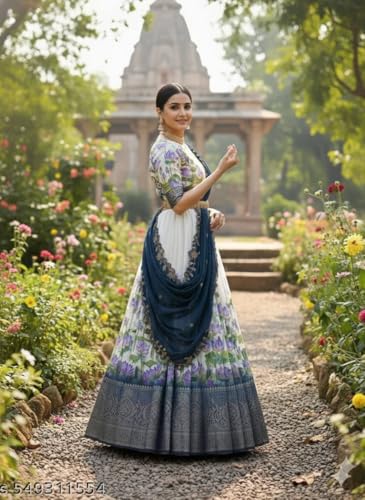 Image of ZITON ARICO MART Women's Indian Traditional Kanjivaram Silk Pure Weaving Lehenga Choli Along With Dupatta And Blouse Piece, Half Saree (Unstitched)