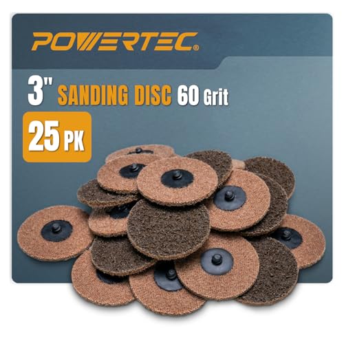 Image of POWERTEC 3-Inch Sanding Discs for Die Grinder & Power Drill - 25pcs Quick Change Type R Discs, 60 Grit Aluminum Oxide Non-Woven Nylon Surface Conditioning Pads for Metal, Wood & Paint Removal (11401)