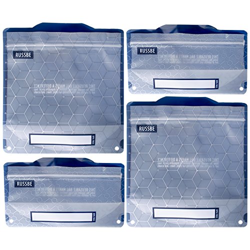 RUSSBE18725 Metallic Hexagrid Reusable Snack & Sandwich Bags (Set of 4), Plastic, Blue