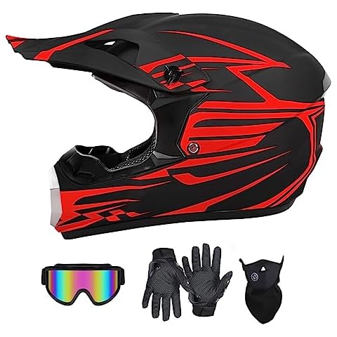 Youth Adult Motocross Dirt Bike Helmet DOT Approved ATV Motorcycle Full Face Helmet Kids Four-Wheeler Offroad Street MX Helmet with Gloves,Goggles,Face Shield 4-Piece Set Cover