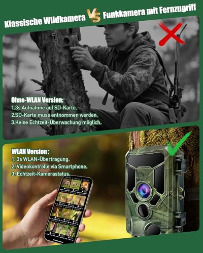 HAZA 4K WLAN Wildkamera mit App 60MP HD Wildtierkamera mit 940nm Nachtsicht Bewegungsmelder WiFi Jagdkamera mit SD Karte,120°Weitwinkel,0.1s Trigger,IP66 für Wildüberwachung/Deer Scouting (4K)