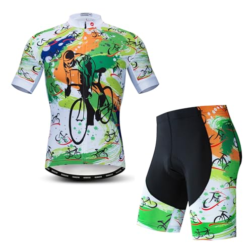 JPOJPO Cycling Jersey Men Set Bike Shirt Kit Short Sleeve Clothing Tops+5D Padded Shorts Summer Breathable Quick-Dry S-3XL