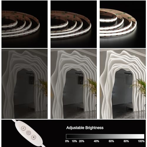 Fosingut USB COB LED Strip Light 2m,5V 960 LEDs TV Backlight 6500K Cool White,CRI90+ Dimmable Flexible Under Cabinet Kitchen Light,8mm COB LED Tape Lights for Mirror,Wardrobe,Bedroom,Home DIY Lighting - Image 4