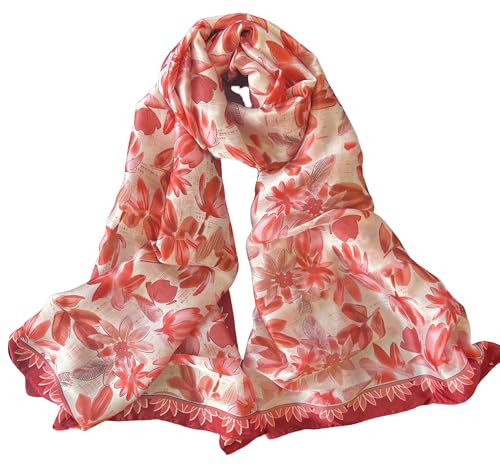 MINIDORA Silk Feeling Lightweight Scarves for Women Long Elegant Floral Pattern Head Wrap Shawls