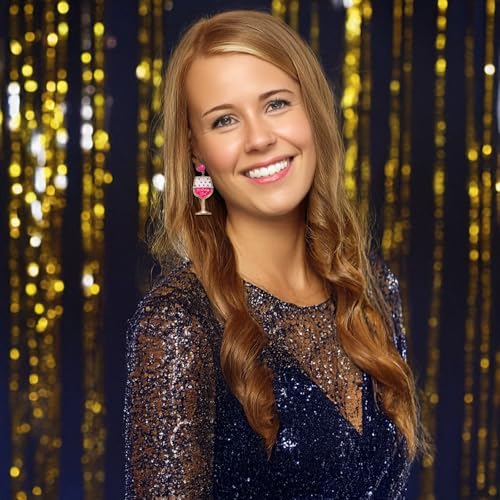 Birthday Earrings for Women Champagne Bottle Statement Cake Dangle Earrings Happy Birthday Drop Earrings Jewelry Gifts Party Favors for Women3