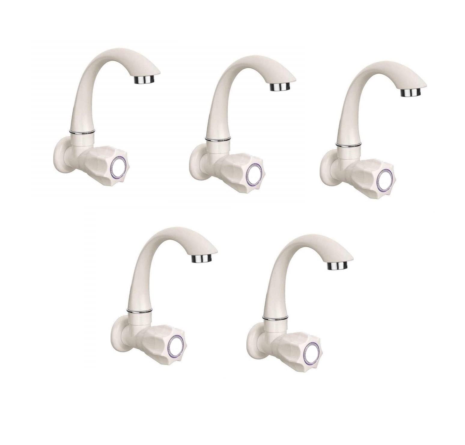 Droptech PVC Sink taps Cock for Kitchen Sink Faucet/Plastic Sink Cock tap/ Bathroom Wash Basins Wall Mounted Standard Size 1/2'' (15mm) White, Pack of 5