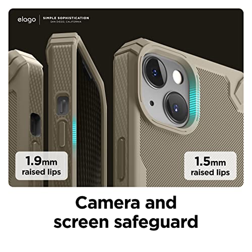 Image of elago Premium Tpu Armor Case, Heavy-Duty Protective Case, Carbon Fiber Texture, Tough Rugged Design, Shockproof Bumper Cover, Full Body Protection, Compatible For Iphone 13 6.1 Inches (Sand), Beige
