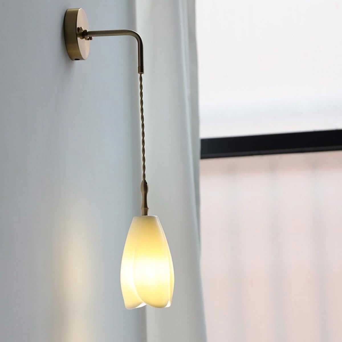 HPTHLY White Ceramics Wall Lamp Background Wall Decorative Wall Sconces Bedside Wall Light With Brass Lamp Body E27 Base Hardwired Wall Lights Fixtures For L