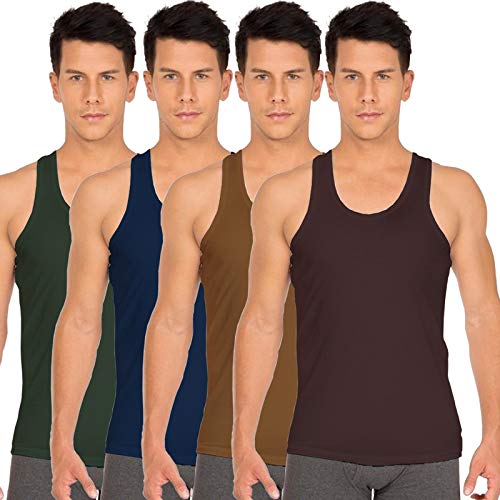 white rose Men's Cotton Vest Combo Pack (Pack of 4) Green, Navy, Gold, Brown-picture-16