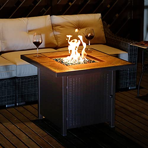 Bali Outdoors Propane Gas Fire Pit Table 32 Inch 50,000 Btu Square Gas Firepits For Outside, Brown #TOP6