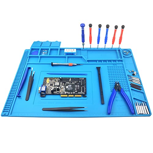 Heat Insulation Silicone Repair Mat with Scale Ruler and Screw Position for Soldering Iron, Phone and Computer Repair Size:17.9 x 11.8 Inches