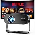 ?Compatible with Netflix & Native 1080P?Smart Projector with WiFi and Bluetooth, 4K Support Home Movie Projector, Auto Focus & Keystone Portable Outdoor Projector, Wireless Proyector for Bedroom,Black