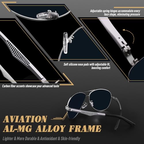 CGID Mens Polarised Sunglasses Premium Al-Mg Alloy Pilot Unisex Sun Glasses UV Protection Male Shades Spring Hinges - Image 4