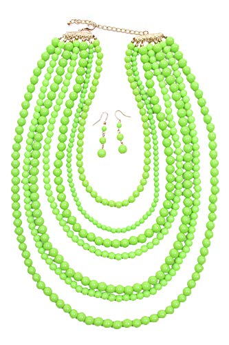 ScarvesMe Jy Fashion 7 Strand Layered Bead Luxury Costume Necklace Set (Lime Green)