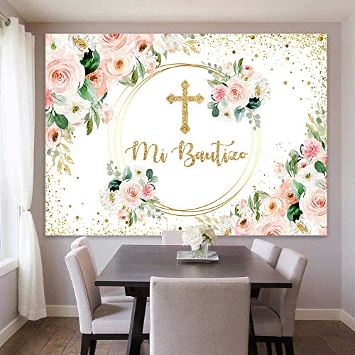 Sensfun Mi Bautizo Fondo Rosa Floral 7x5ft miniatura 4