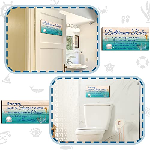 Jetec 2 Pieces Funny Bathroom Signs Bathroom Wall Decor Toilet Wall Accessories Farmhouse Toilet Rustic Wooden Signs(Sea World Style) - Image 6