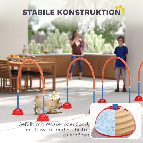 PawHut Agility Set Hunde 4-teiliges Agility-Ausrüstung für Hundetraining mit 4 Türen in Verstellbarer Breite Tragetasche Agilityset für Spiele Training Blau+Orange